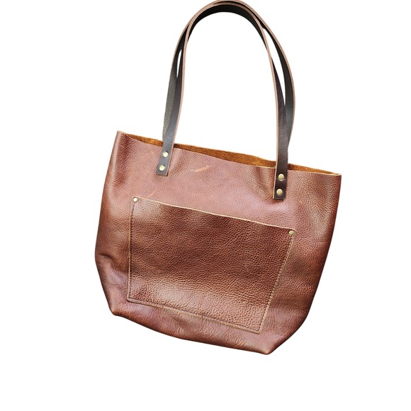 Portland Leather Goods Brown Pebbled Full Grain Leather Tote Bag Hobo 12×15 - Picture 12 of 12